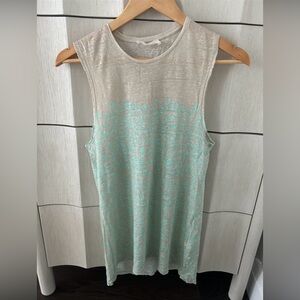 100% linen Zara Cream Tank with Mint Leopard Print - size small